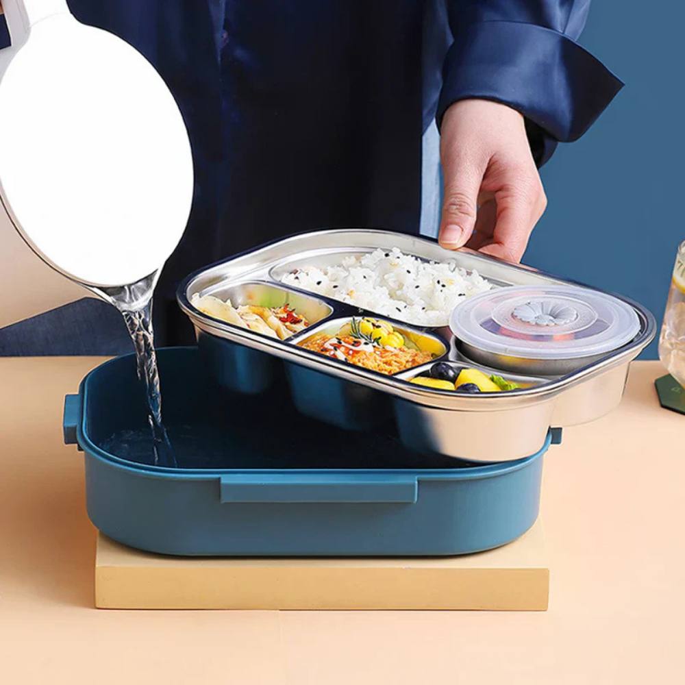 Smart Thermal Meal Container with Steel Compartments and Spill Resistance