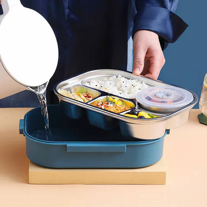 Smart Thermal Meal Container with Steel Compartments and Spill Resistance