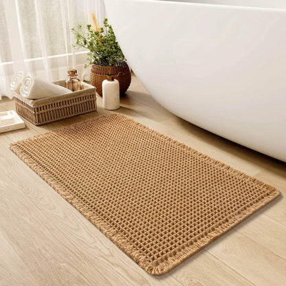 Quick-Dry Non-Slip Bath Rug with Chic Tassels, Machine Washable
