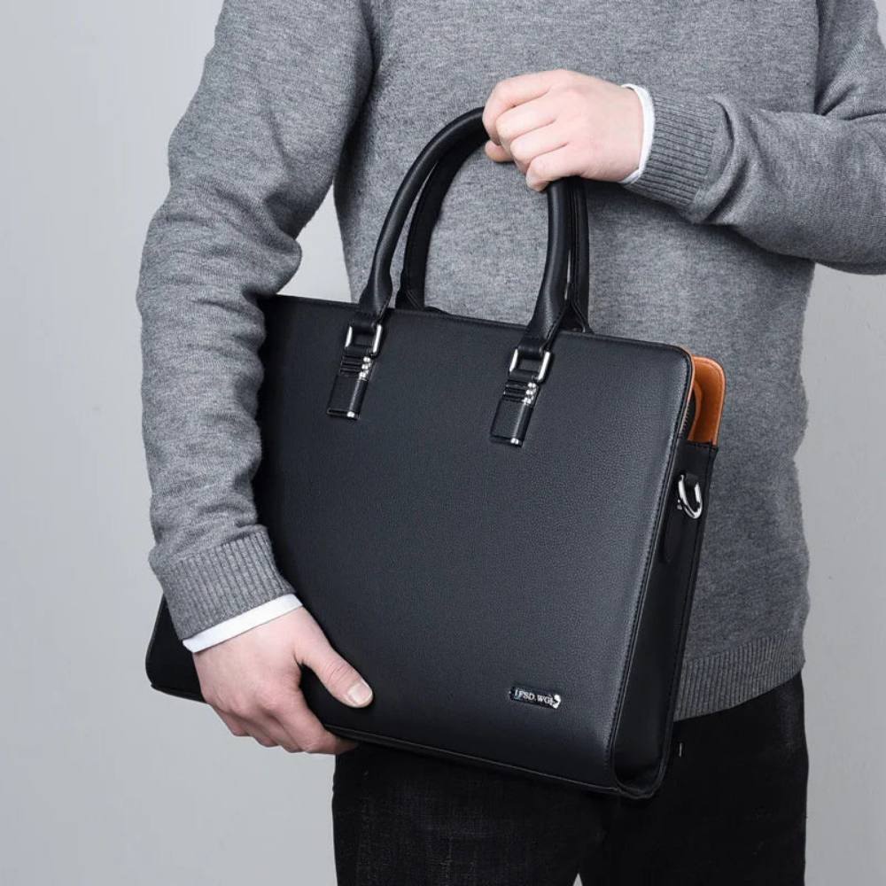 Elegant Leather Briefcase for 14-15 Inch Laptops with Adjustable Strap