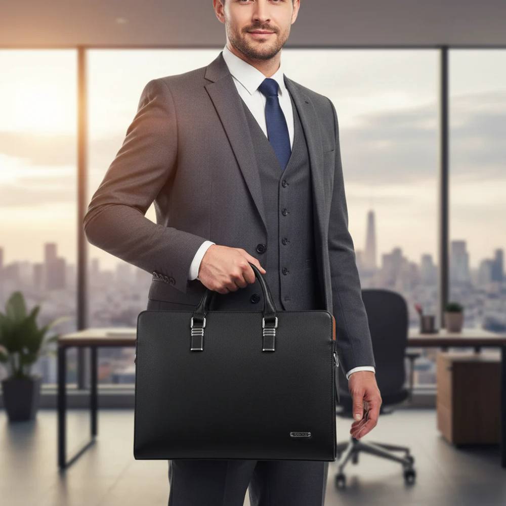 Elegant Leather Briefcase for 14-15 Inch Laptops with Adjustable Strap