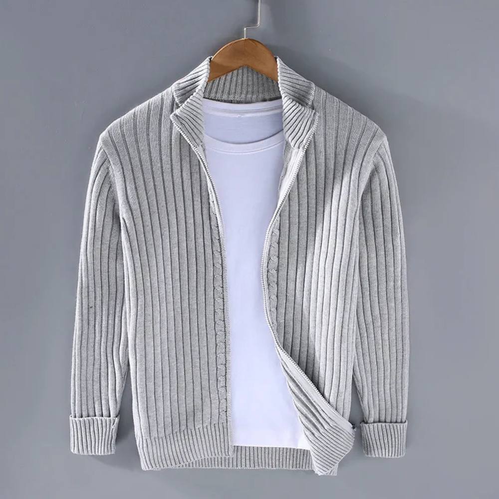Men's Sleek Knit Cardigan with Zip Closure for Effortless Style