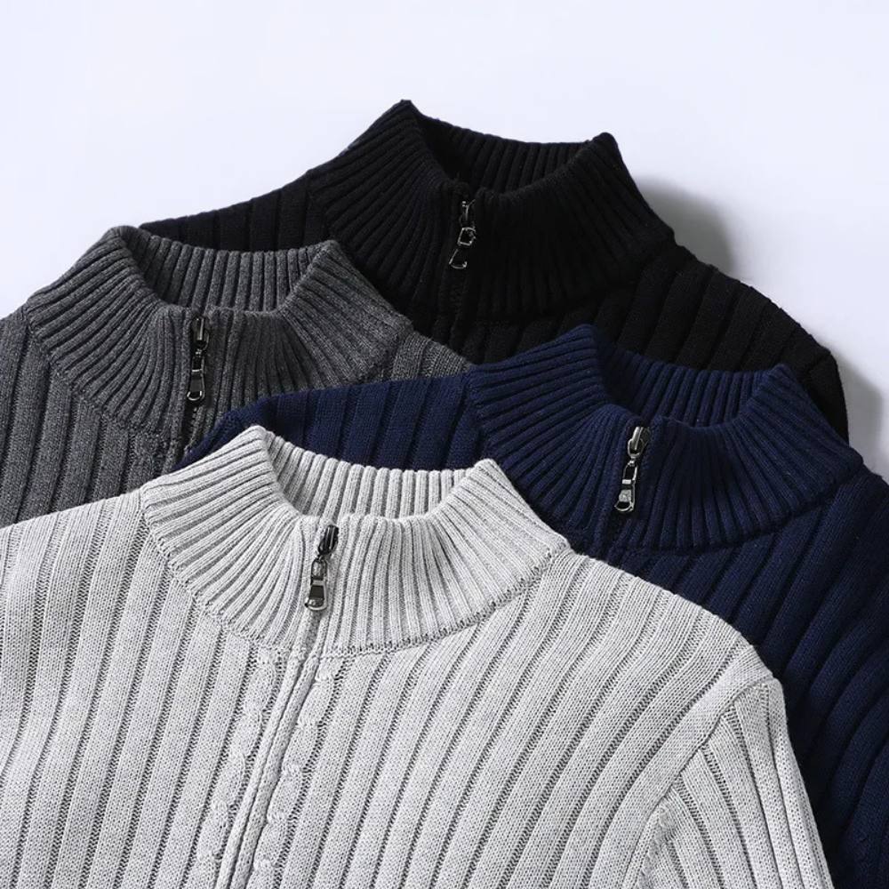Men's Sleek Knit Cardigan with Zip Closure for Effortless Style