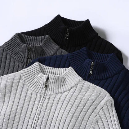 Men's Sleek Knit Cardigan with Zip Closure for Effortless Style