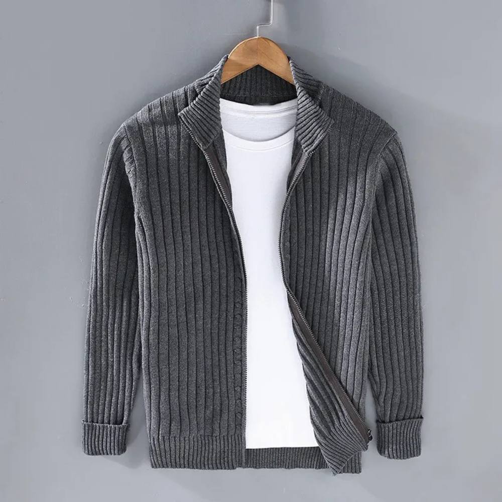 Men's Sleek Knit Cardigan with Zip Closure for Effortless Style