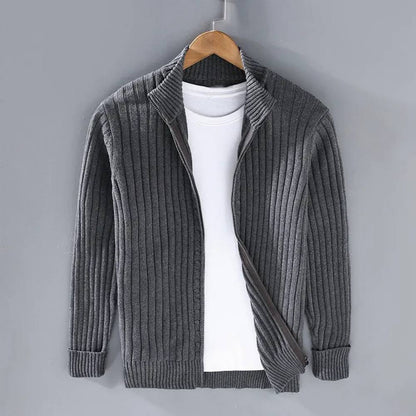 Men's Sleek Knit Cardigan with Zip Closure for Effortless Style