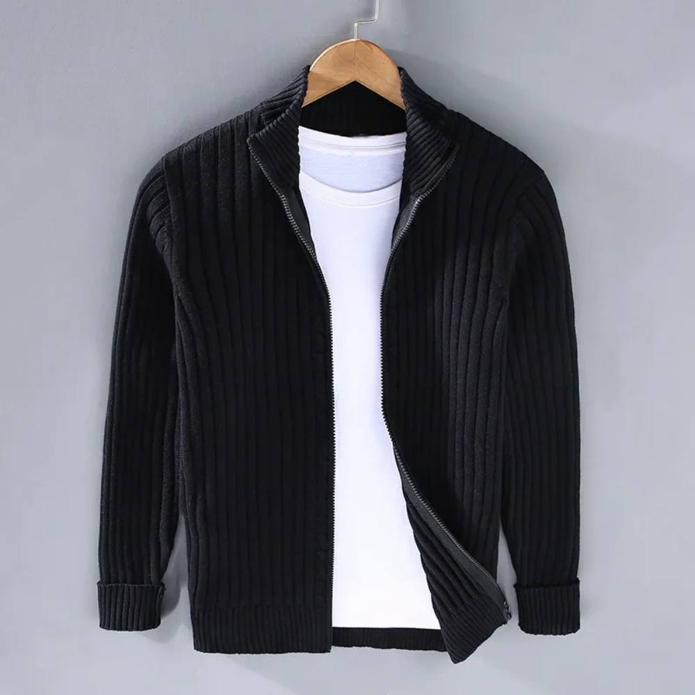 Men's Sleek Knit Cardigan with Zip Closure for Effortless Style