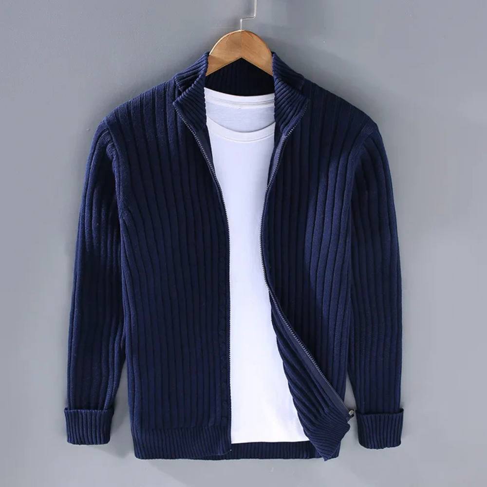Men's Sleek Knit Cardigan with Zip Closure for Effortless Style