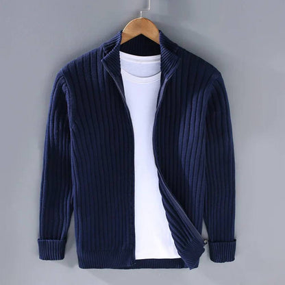 Men's Sleek Knit Cardigan with Zip Closure for Effortless Style