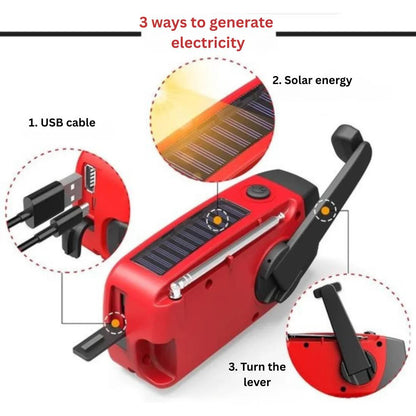 All-in-One Emergency Radio with Solar, Crank, and USB Power