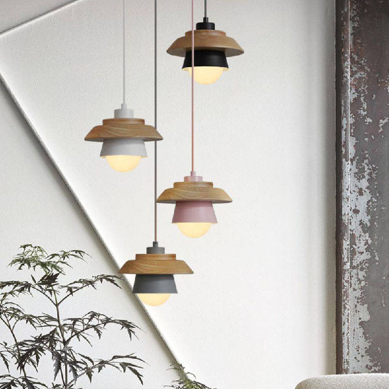Natural Wood Pendant Lamp, Cozy Modern Hanging Fixture