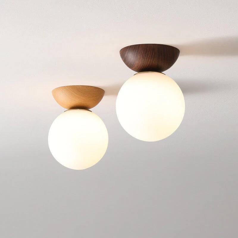 Elegant Wood-Accent Glass Ceiling Light Fixture
