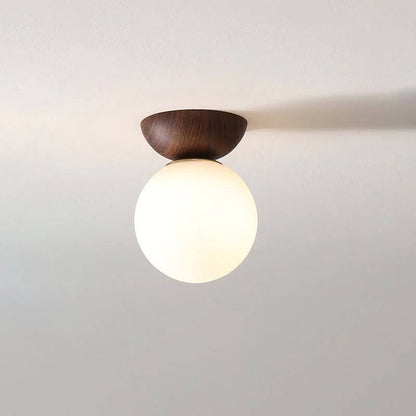 Elegant Wood-Accent Glass Ceiling Light Fixture