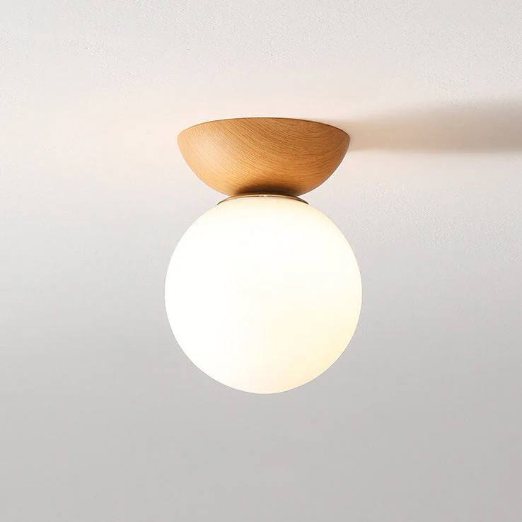 Elegant Wood-Accent Glass Ceiling Light Fixture