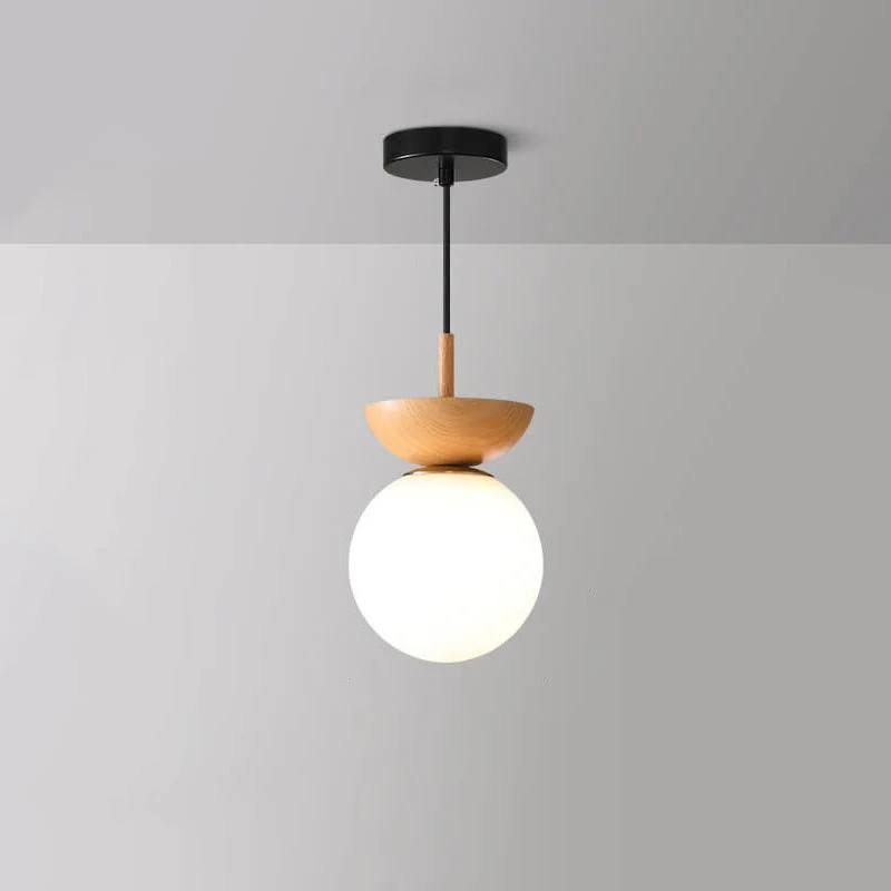 Elegant Wood-Accent Glass Ceiling Light Fixture