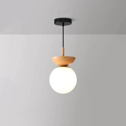 Elegant Wood-Accent Glass Ceiling Light Fixture