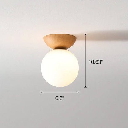Elegant Wood-Accent Glass Ceiling Light Fixture