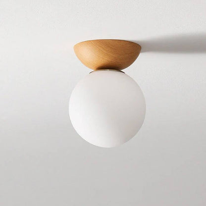 Elegant Wood-Accent Glass Ceiling Light Fixture