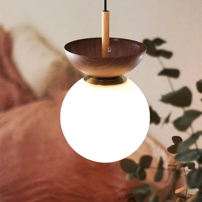 Elegant Wood-Accent Glass Ceiling Light Fixture