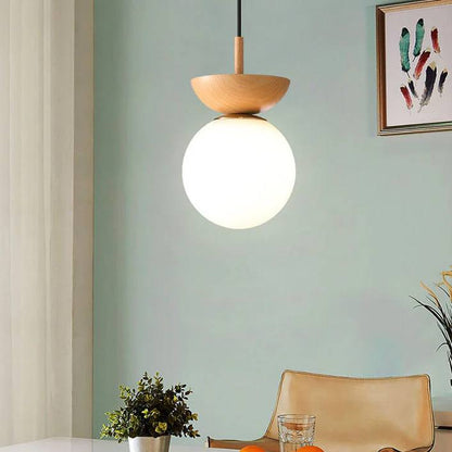 Elegant Wood-Accent Glass Ceiling Light Fixture