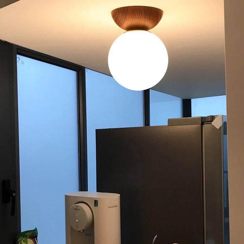 Elegant Wood-Accent Glass Ceiling Light Fixture