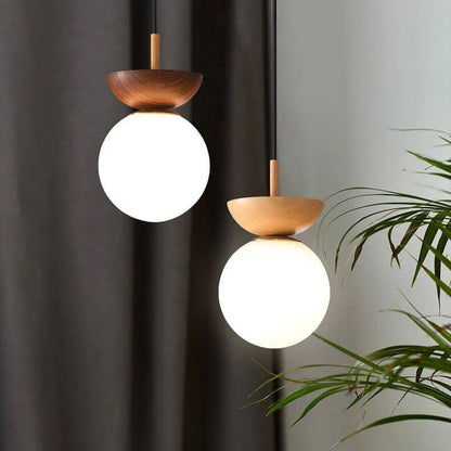 Elegant Wood-Accent Glass Ceiling Light Fixture