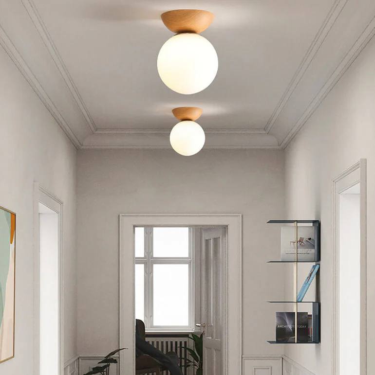 Elegant Wood-Accent Glass Ceiling Light Fixture