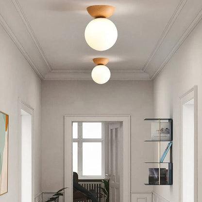 Elegant Wood-Accent Glass Ceiling Light Fixture