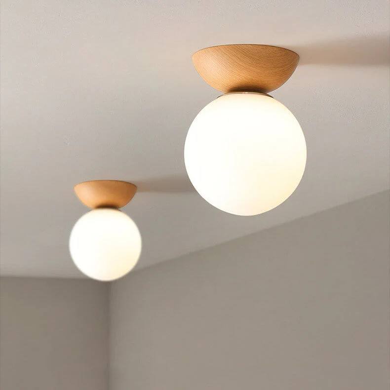 Elegant Wood-Accent Glass Ceiling Light Fixture