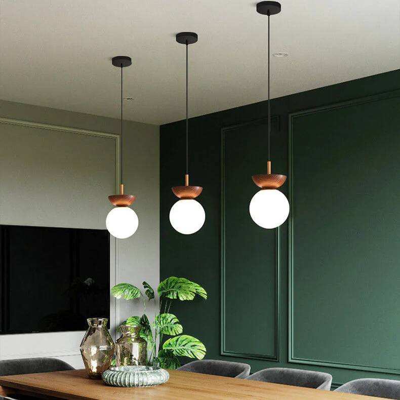 Elegant Wood-Accent Glass Ceiling Light Fixture