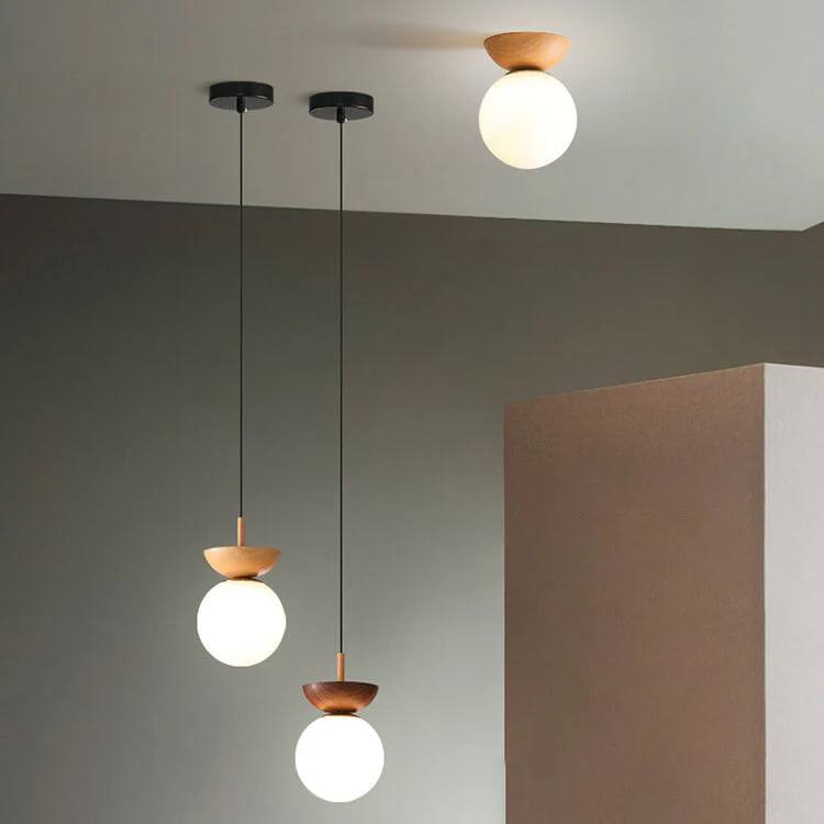Elegant Wood-Accent Glass Ceiling Light Fixture