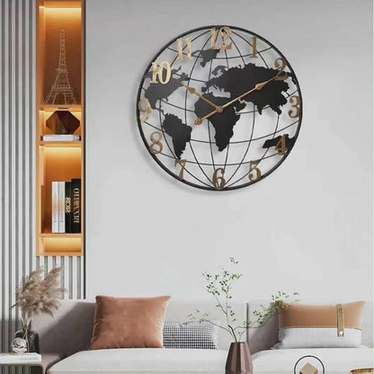 24-Inch Elegant World Map Wall Clock for Home Décor