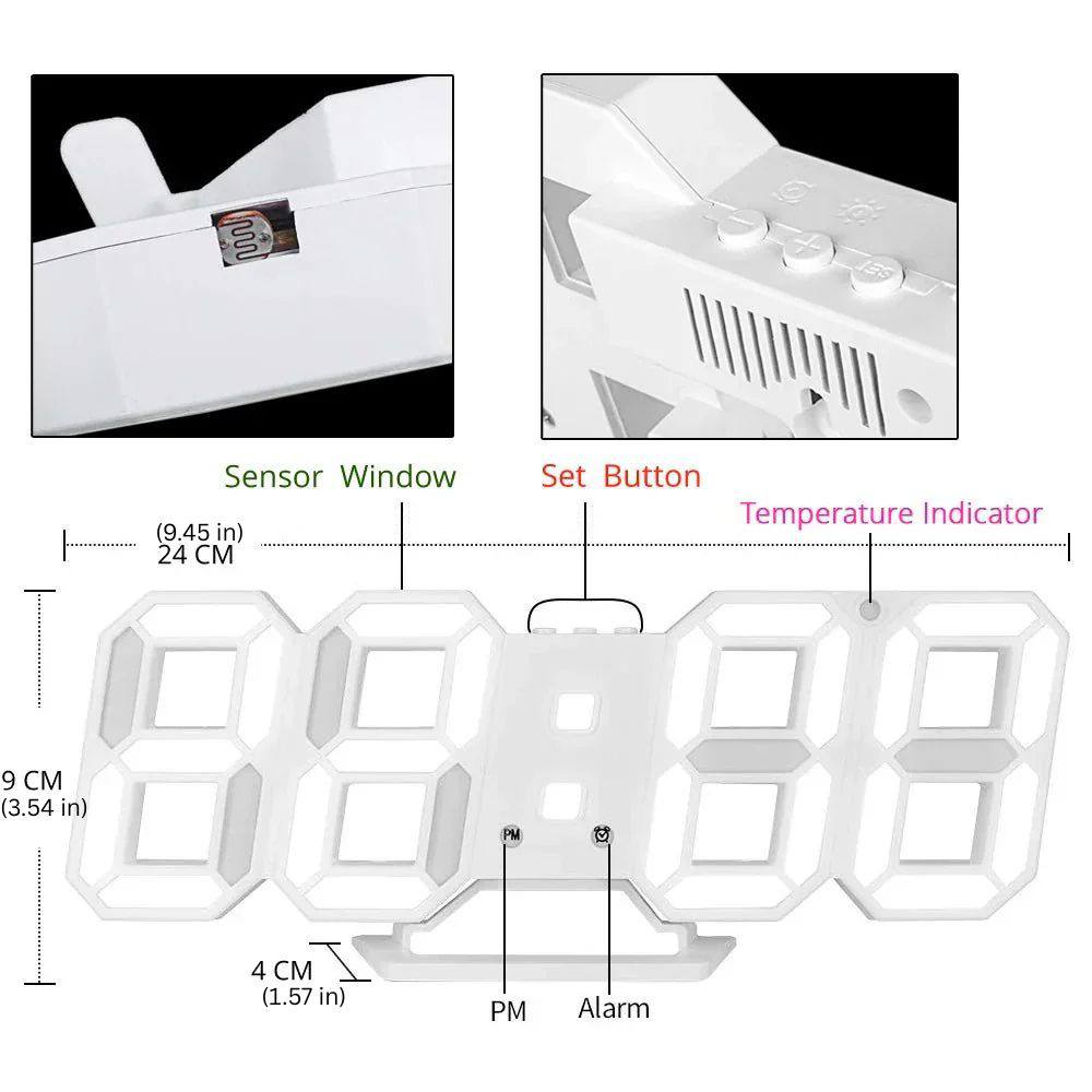 Sleek 3D Digital Wall Clock with Adjustable Glow