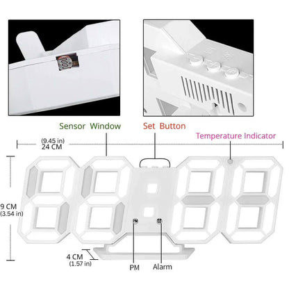 Sleek 3D Digital Wall Clock with Adjustable Glow