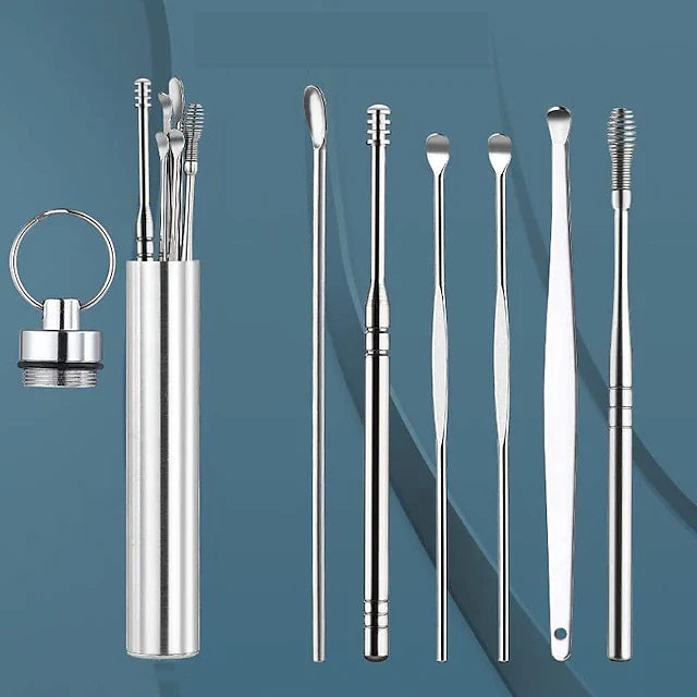 All-in-One Stainless Steel Ear Cleaning Tool Set with Keychain Case