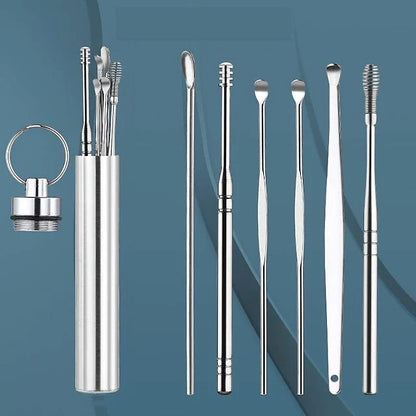 All-in-One Stainless Steel Ear Cleaning Tool Set with Keychain Case