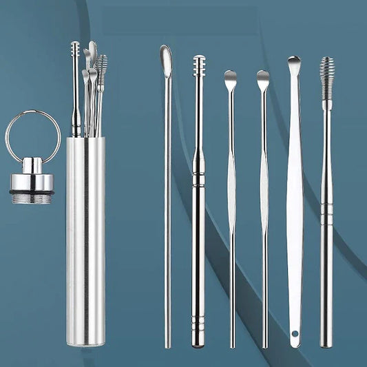 All-in-One Stainless Steel Ear Cleaning Tool Set with Keychain Case