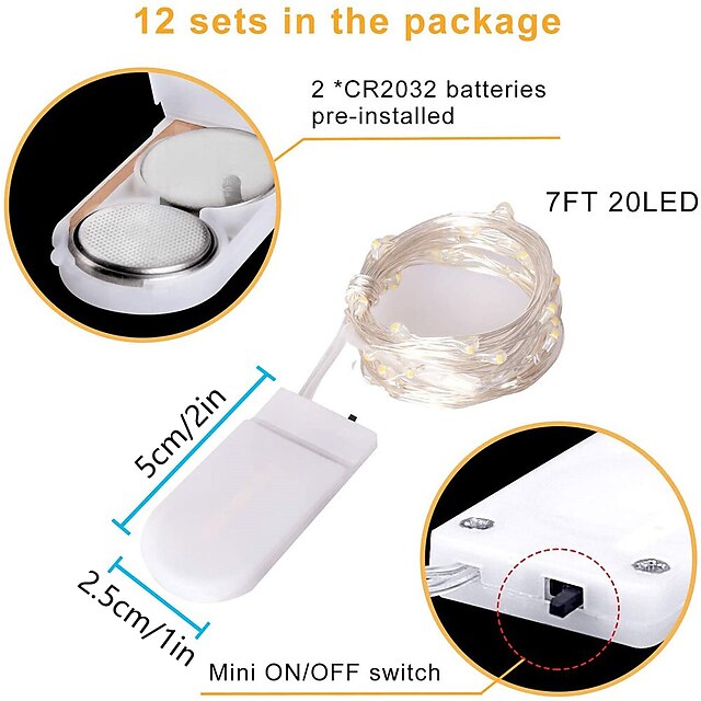 Glimmering LED String Lights, 7ft 20 Light Battery-Powered for Events