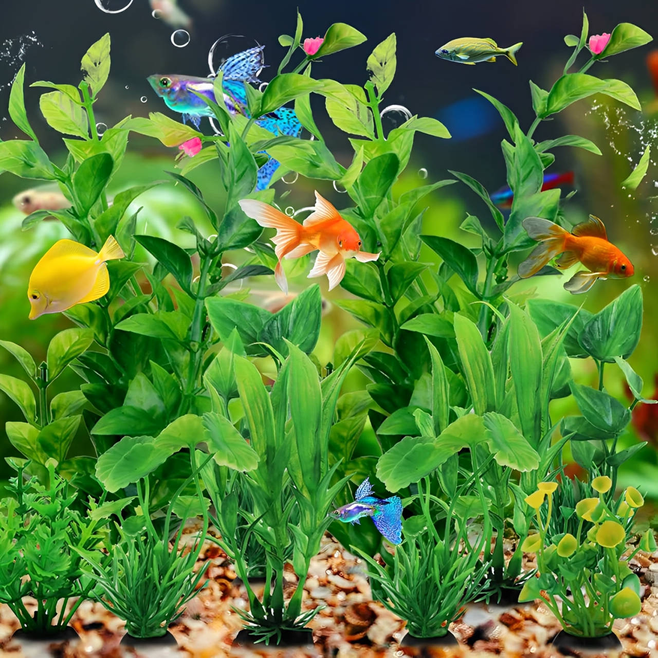 Vibrant Underwater Plant Set for Aquariums - 10 Pieces