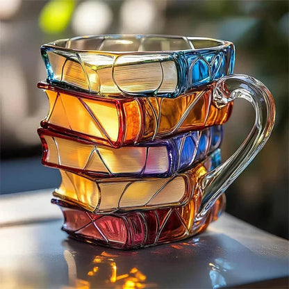 Literary Themed Glass Mug for Book Lovers and Coffee Aficionados