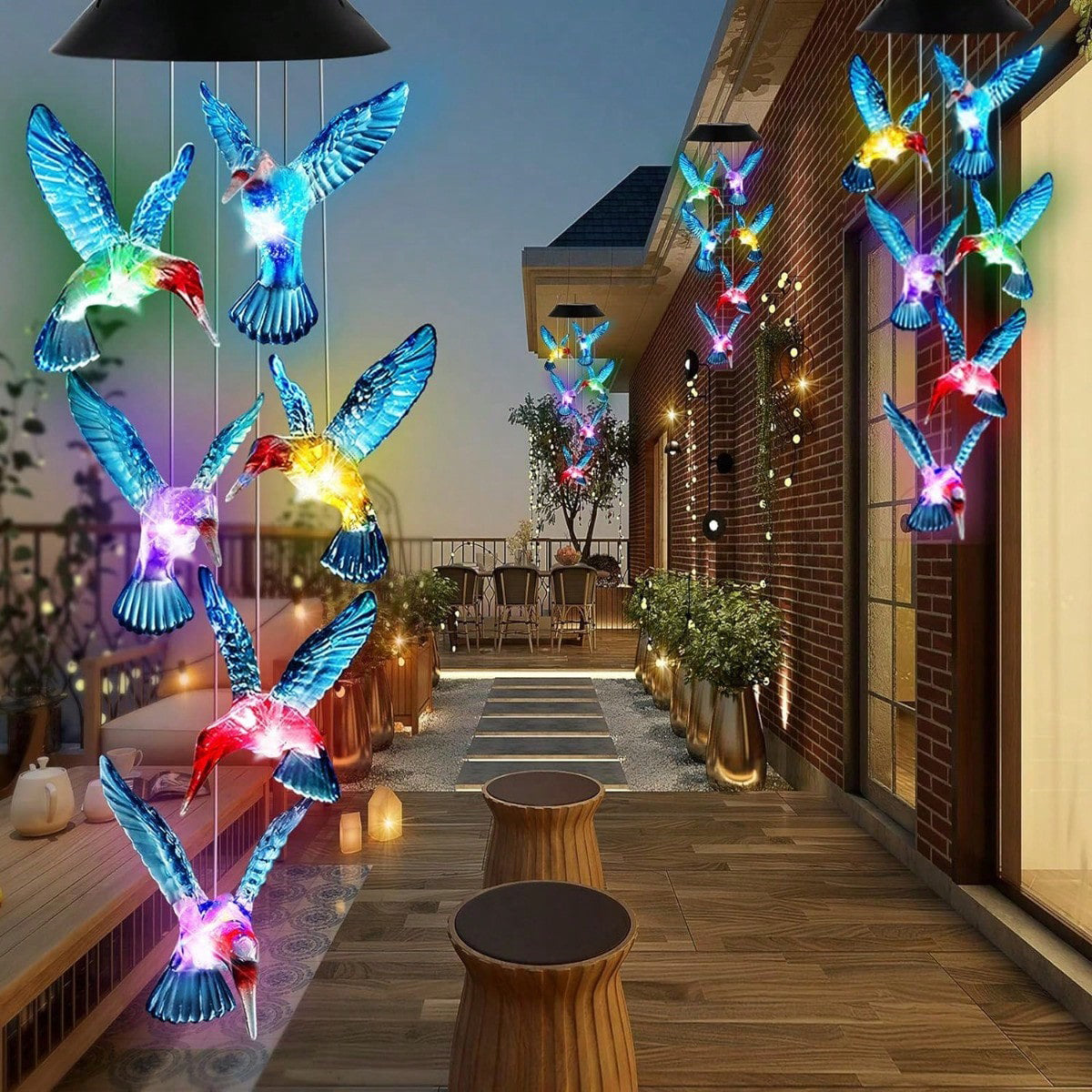 Color-Changing Solar Hummingbird Wind Chime for Garden