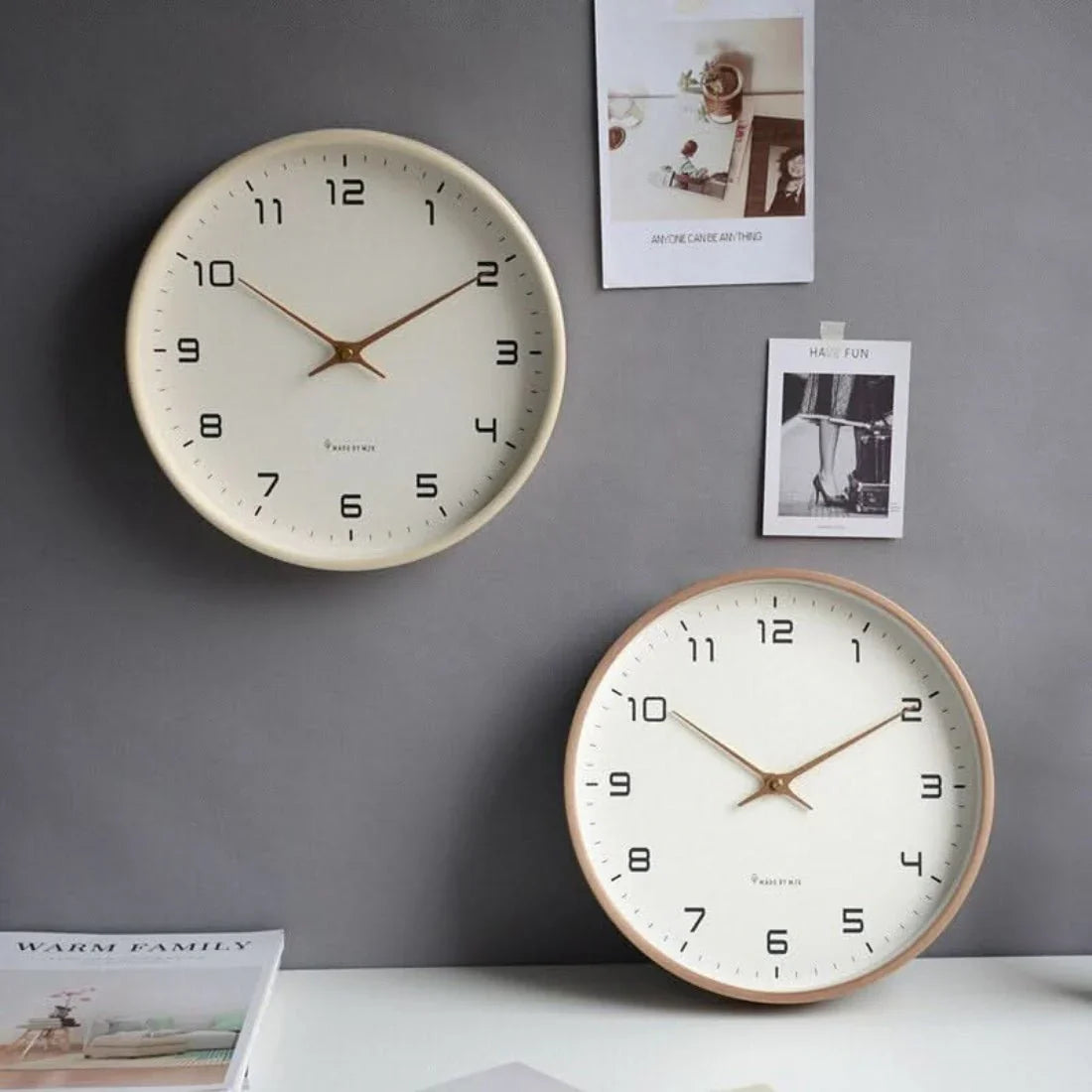 Elegant Round Wall Clock with Natural Wood Design