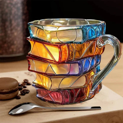 Literary Themed Glass Mug for Book Lovers and Coffee Aficionados
