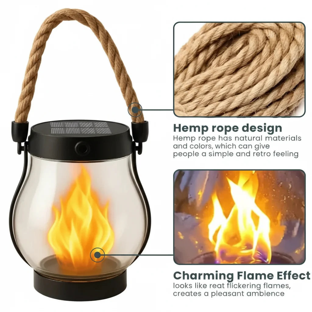 Solar-Powered Flickering Lantern for Outdoor Ambiance