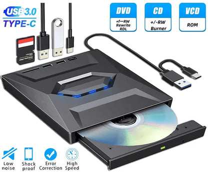 All-in-One External CD/DVD Burner with SD Card & USB Reader