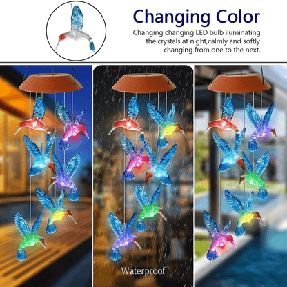 Color-Changing Solar Hummingbird Wind Chime for Garden