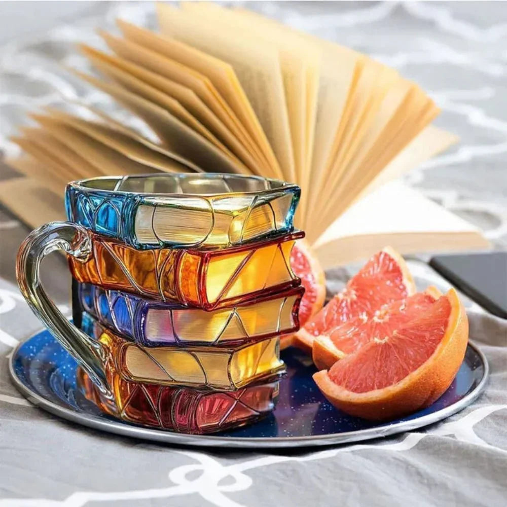 Literary Themed Glass Mug for Book Lovers and Coffee Aficionados