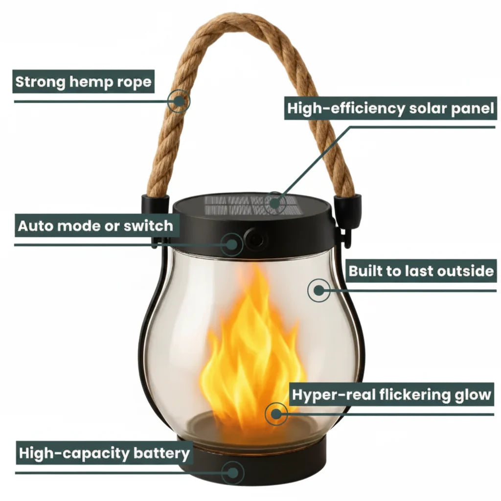 Solar-Powered Flickering Lantern for Outdoor Ambiance