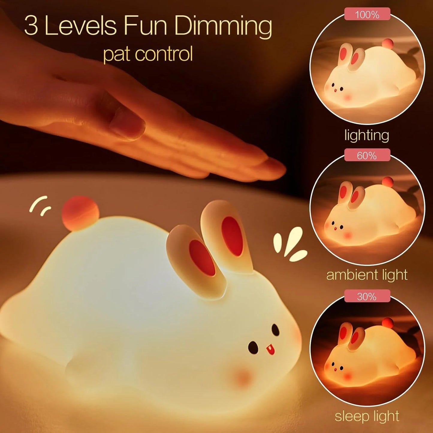 Charming Bunny Night Light with USB Recharge for Kids' Rooms