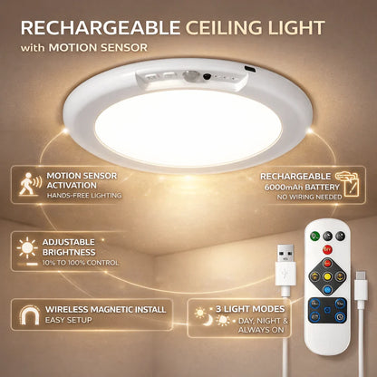 Wireless Motion-Activated LED Ceiling Light for Any Space